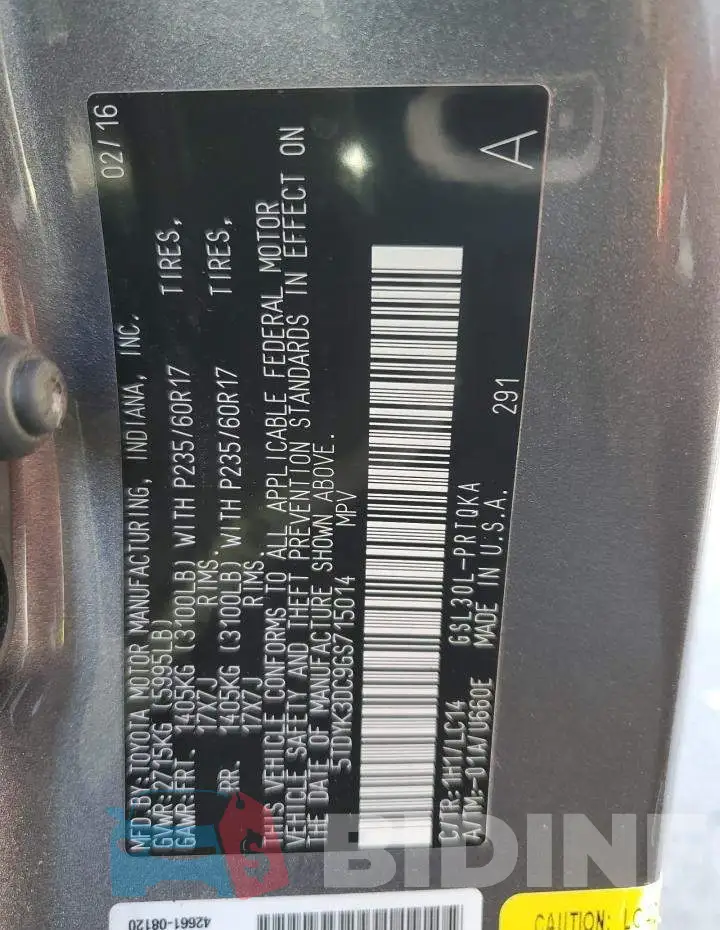 5TDYK3DC9GS715014 Photo# 13