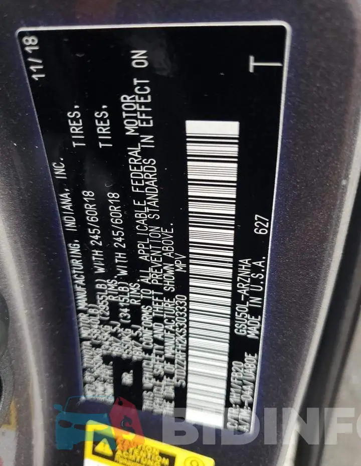 5TDZZRFH2KS303330 Photo# 13