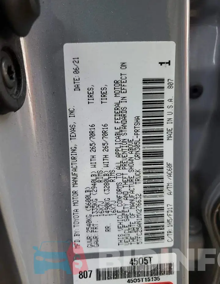 5TFCZ5AN1MX276632 Photo# 14