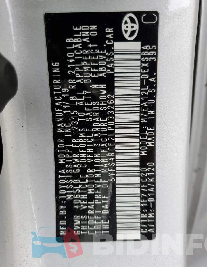 5YFS4RCE2LP033262 Photo# 12
