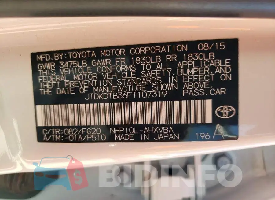 JTDKDTB36F1107319 Photo# 12