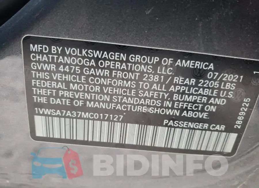 1VWSA7A37MC017127 Photo# 12