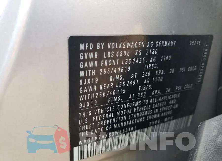 WVGAV7AX8GW553461 Photo# 13