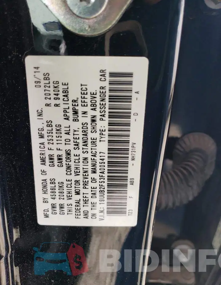 19UUB2F53FA005417 Photo# 13