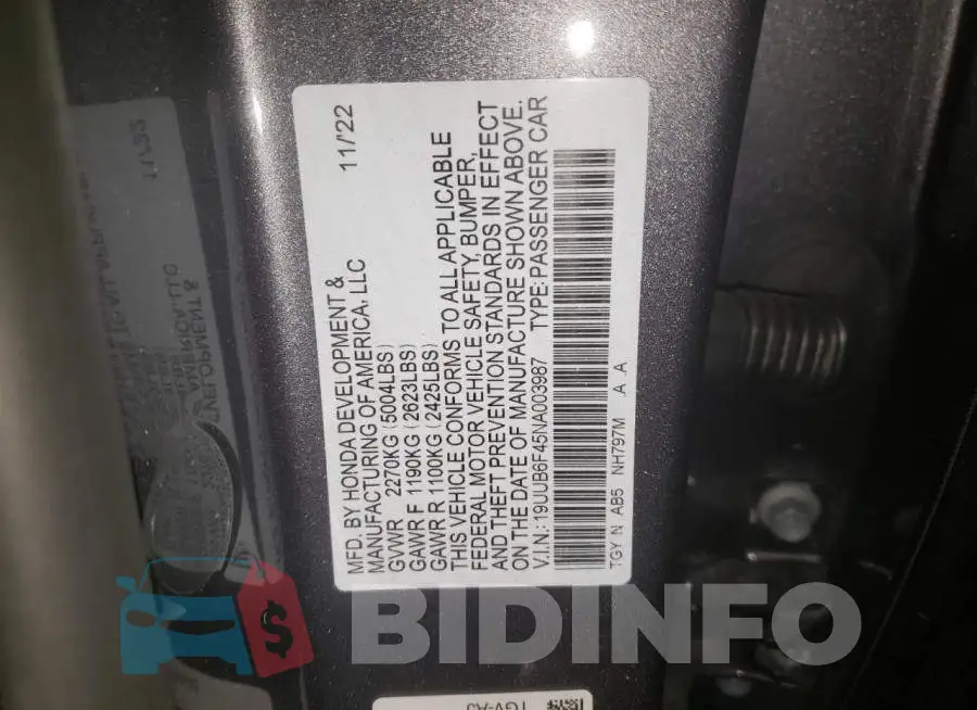 19UUB6F45NA003987 Photo# 12