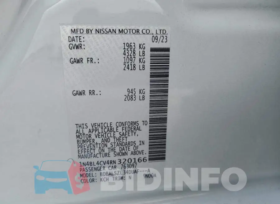 1N4BL4CV4RN320166 Photo# 12