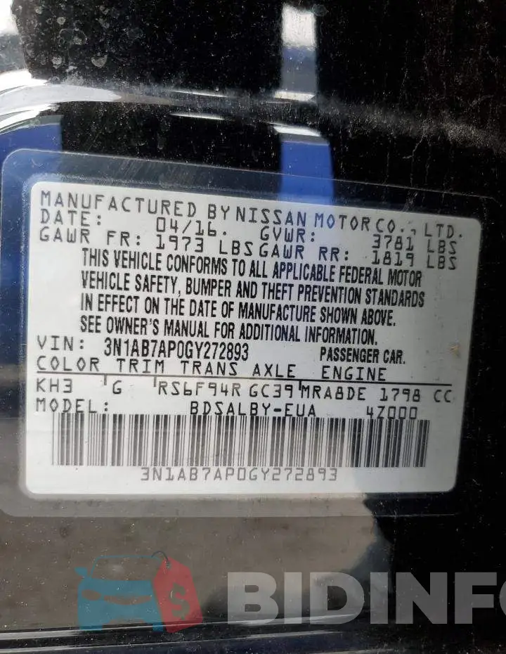3N1AB7AP0GY272893 Photo# 13