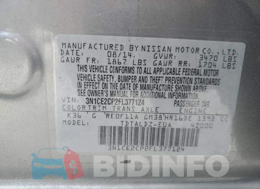 3N1CE2CP2FL377124 Photo# 12