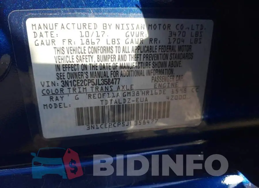 3N1CE2CP5JL358477 Photo# 13