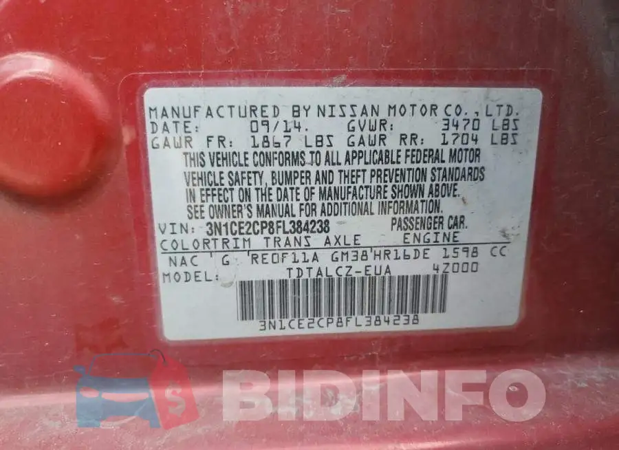 3N1CE2CP8FL384238 Photo# 12