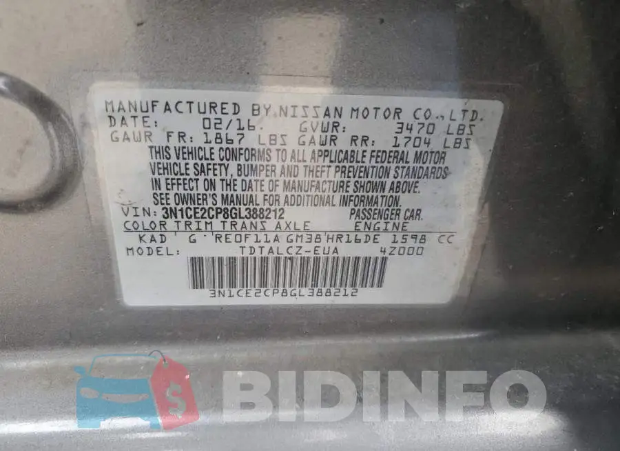 3N1CE2CP8GL388212 Photo# 13