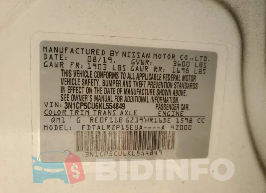3N1CP5CU6KL554849 Photo# 13