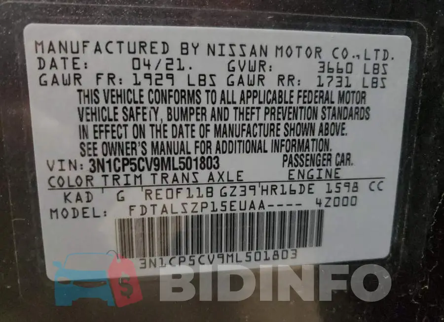 3N1CP5CV9ML501803 Photo# 13