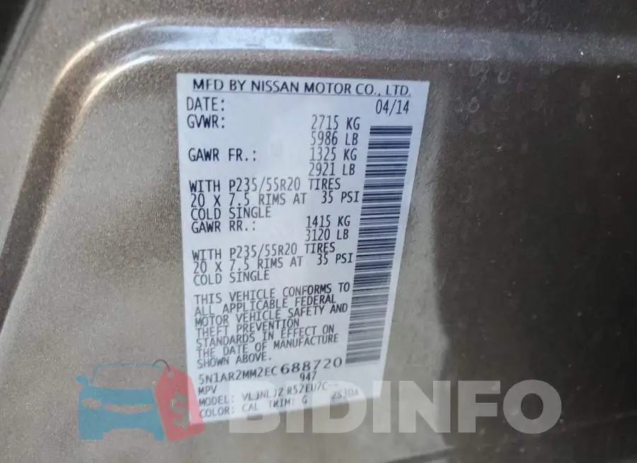 5N1AR2MM2EC688720 Photo# 13