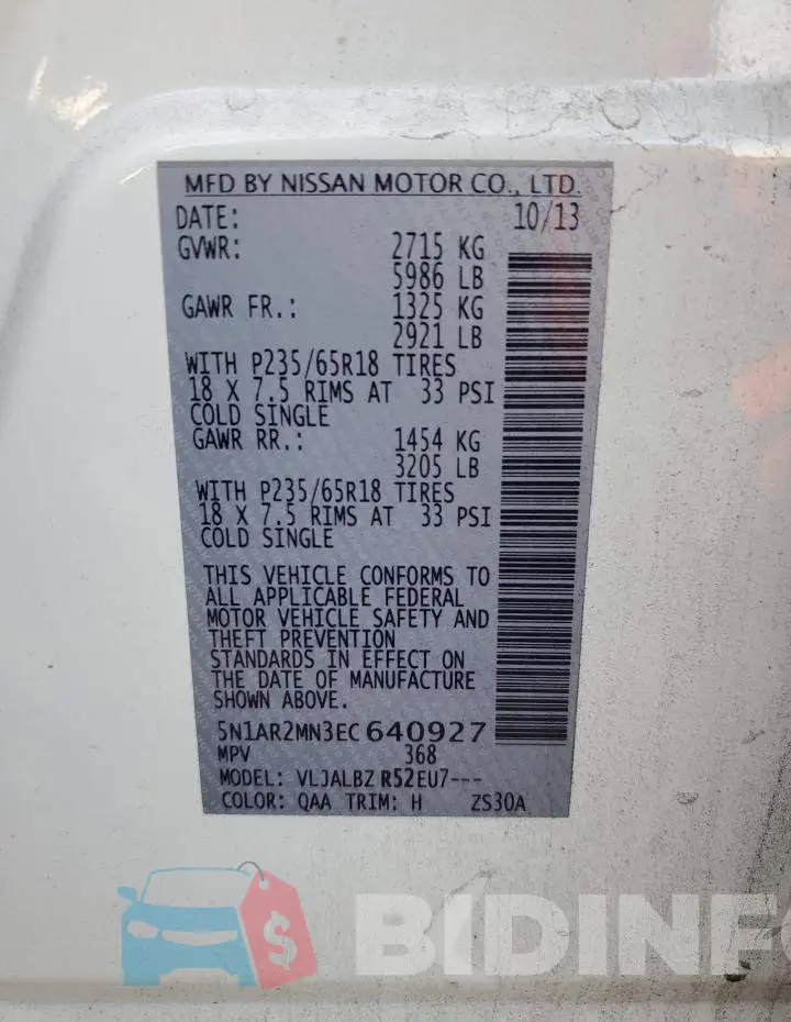 5N1AR2MN3EC640927 Photo# 13