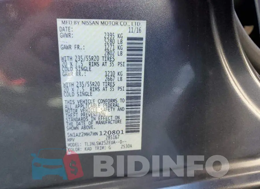 5N1AZ2MH7HN120801 Photo# 13