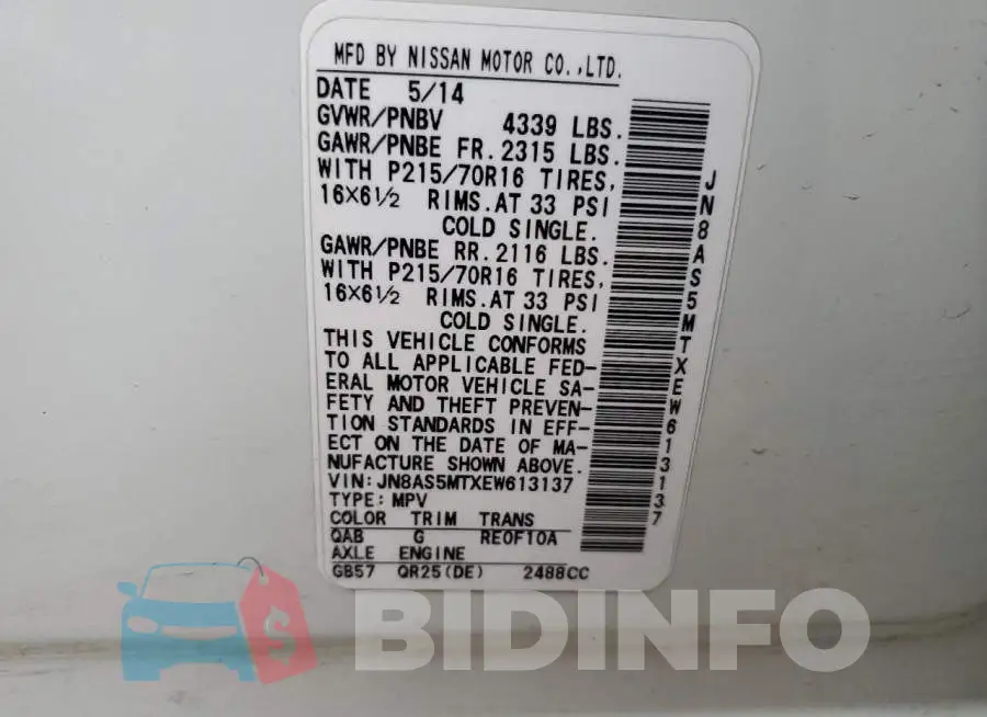 JN8AS5MTXEW613137 Photo# 12