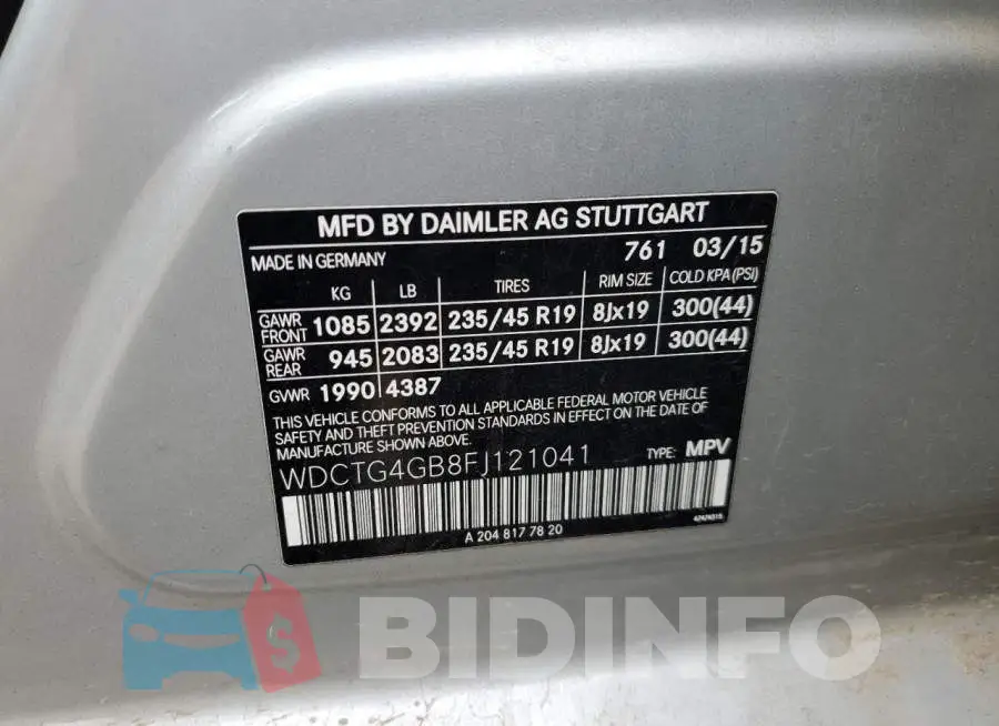 WDCTG4GB8FJ121041 Photo# 13