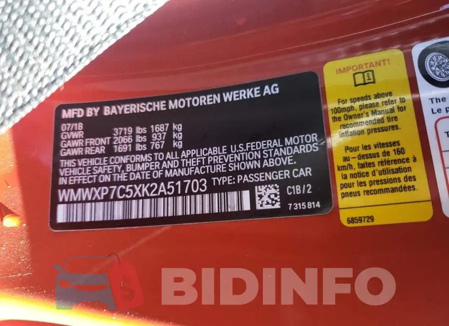 WMWXP7C5XK2A51703 Photo# 12