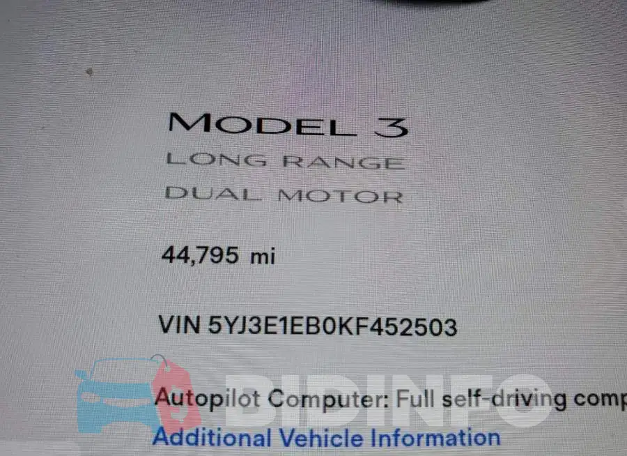 5YJ3E1EB0KF452503 Photo# 9