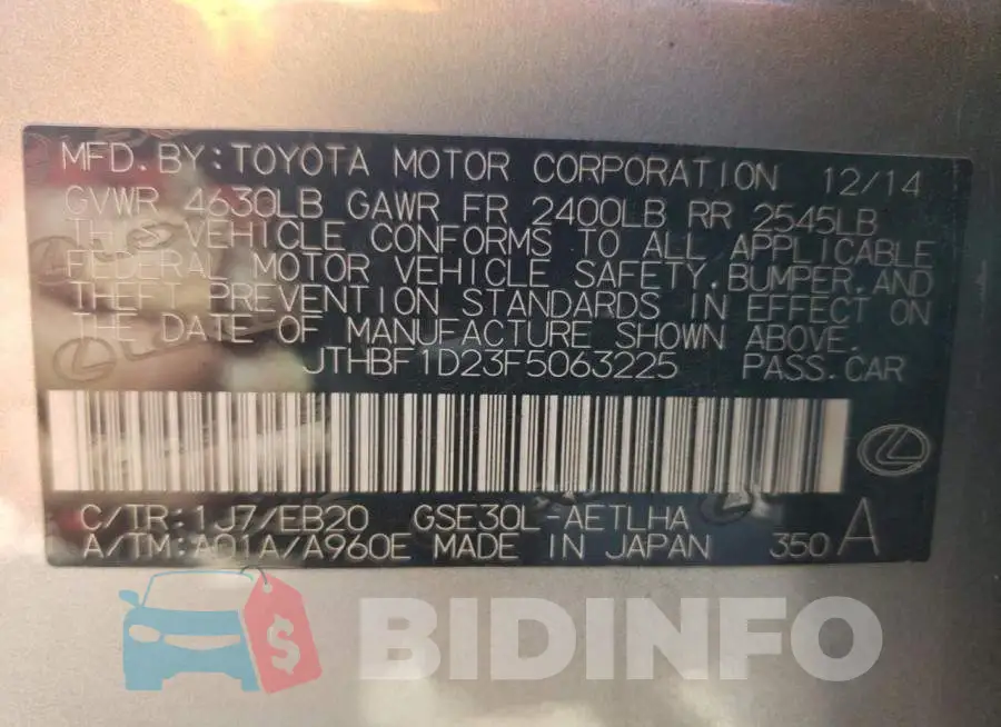 JTHBF1D23F5063225 Photo# 12
