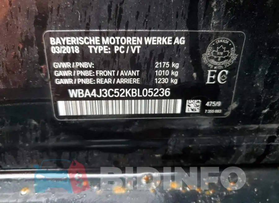 WBA4J3C52KBL05236 Photo# 12