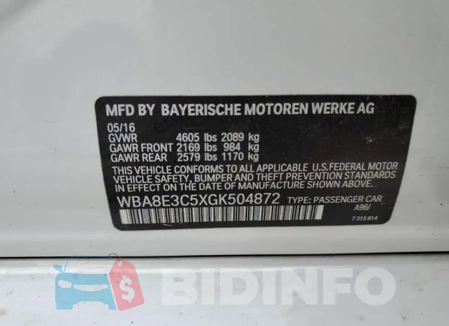 WBA8E3C5XGK504872 Photo# 12