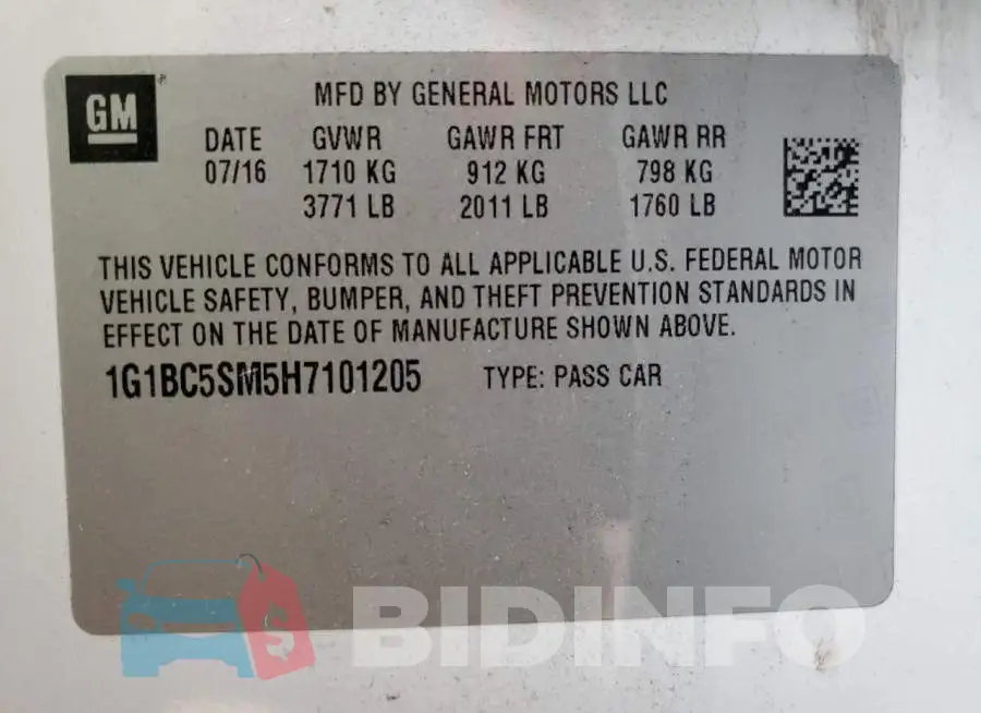 1G1BC5SM5H7101205 Photo# 12