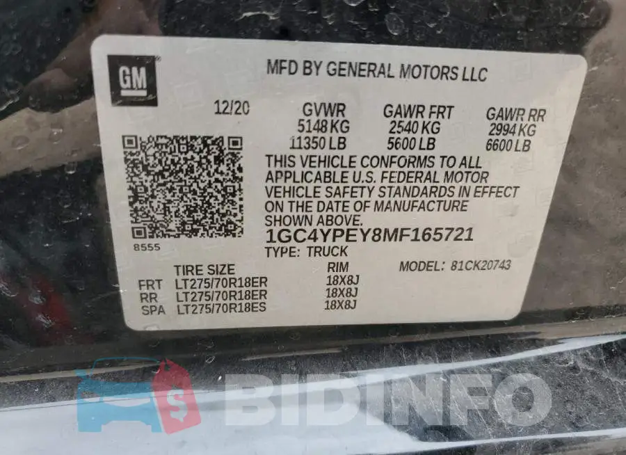 1GC4YPEY8MF165721 Photo# 13