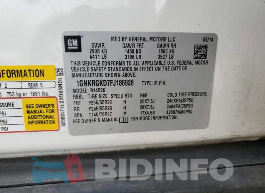 1GNKRGKD7FJ186928 Photo# 12
