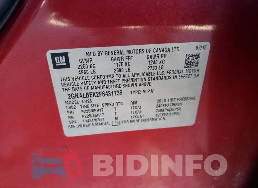 2GNALBEK2F6431738 Photo# 13
