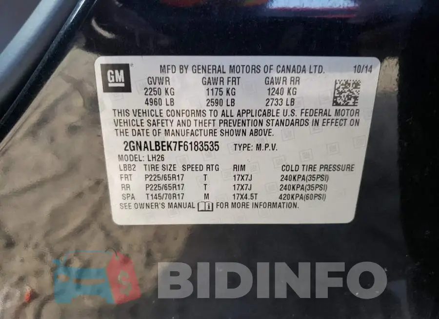 2GNALBEK7F6183535 Photo# 12