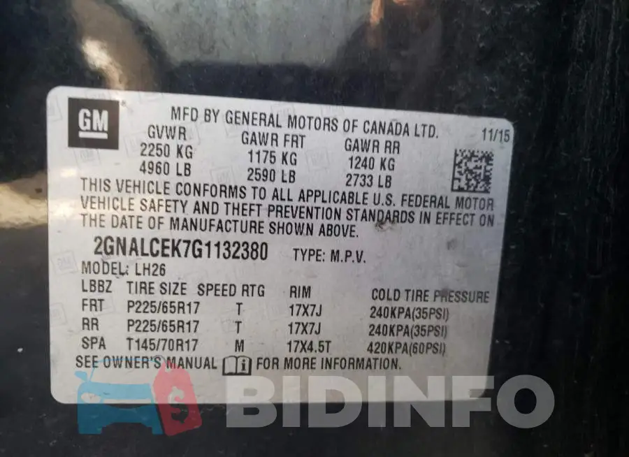 2GNALCEK7G1132380 Photo# 12