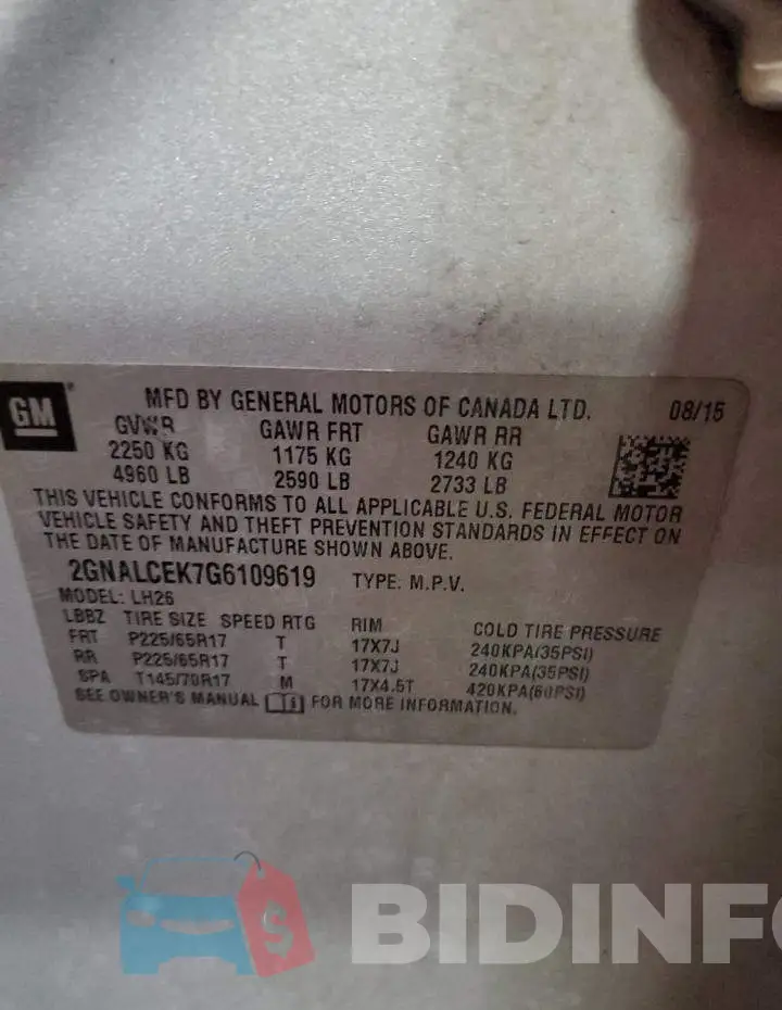 2GNALCEK7G6109619 Photo# 13