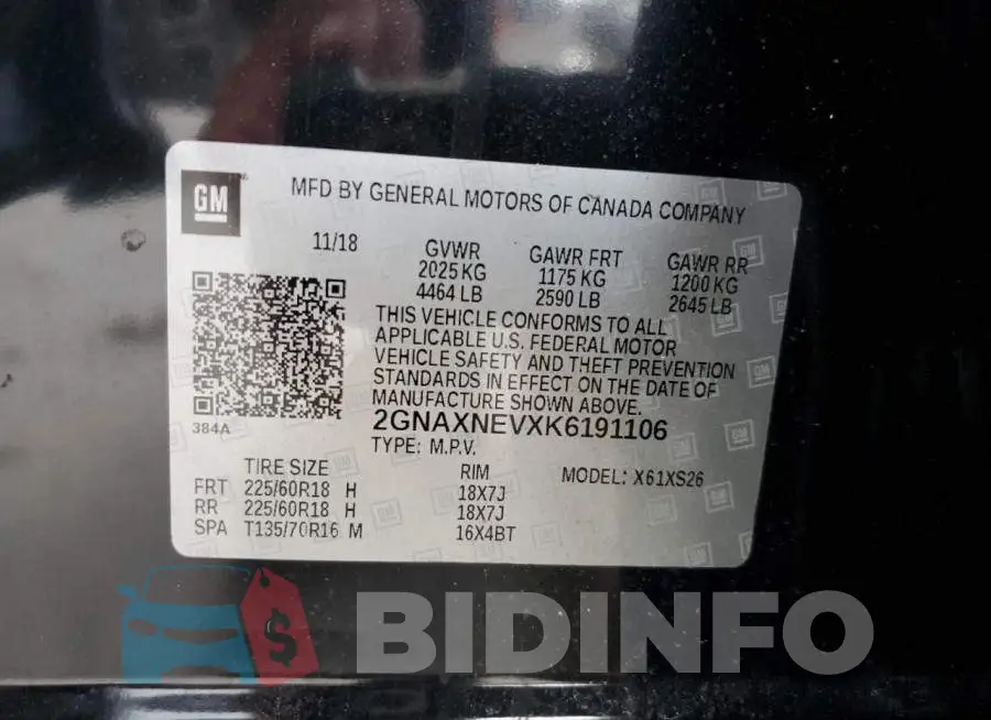2GNAXNEVXK6191106 Photo# 12