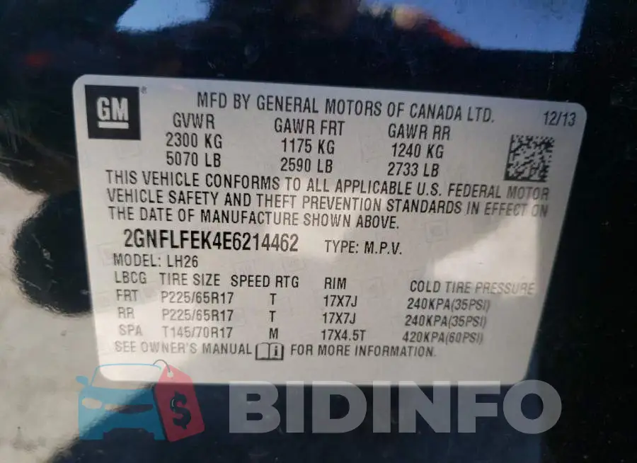 2GNFLFEK4E6214462 Photo# 13