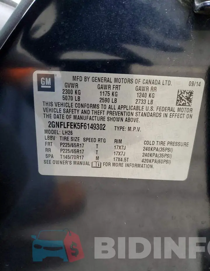 2GNFLFEK5F6149302 Photo# 13