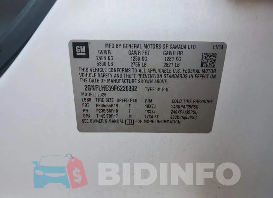 2GNFLHE39F6220392 Photo# 12