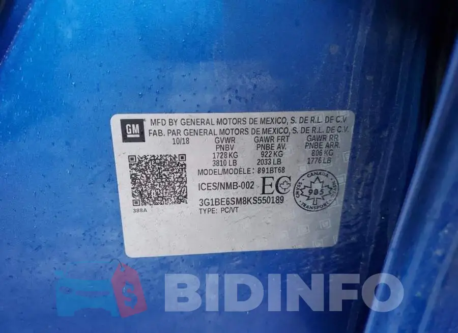 3G1BE6SM8KS550189 Photo# 12