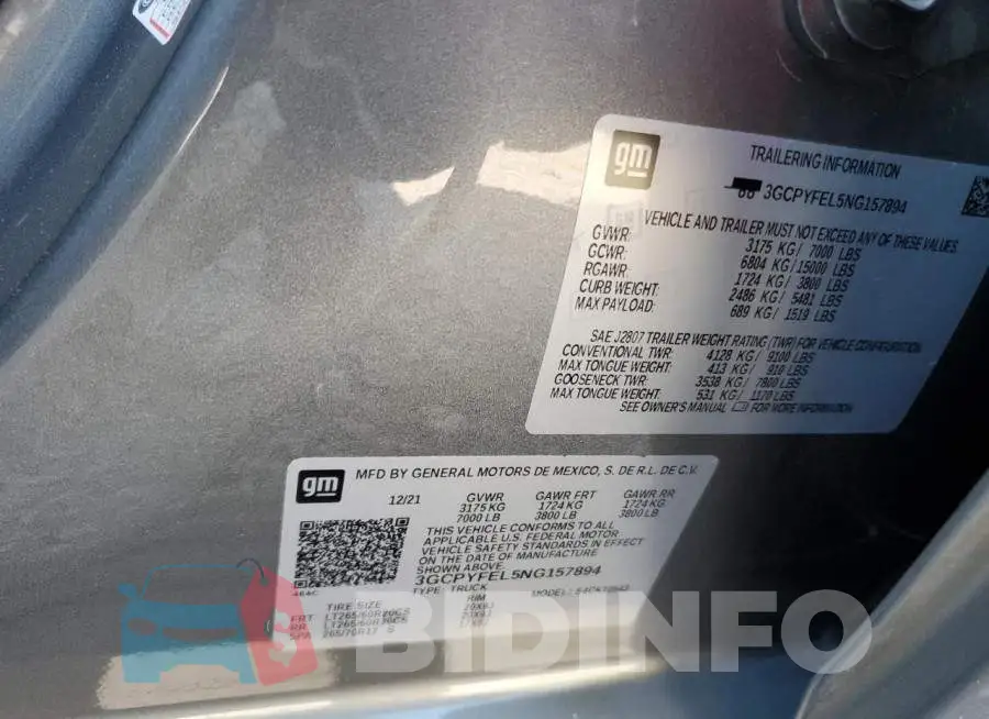 3GCPYFEL5NG157894 Photo# 12