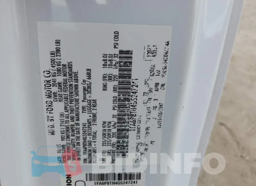 1FA6P8TH4G5247241 Photo# 12