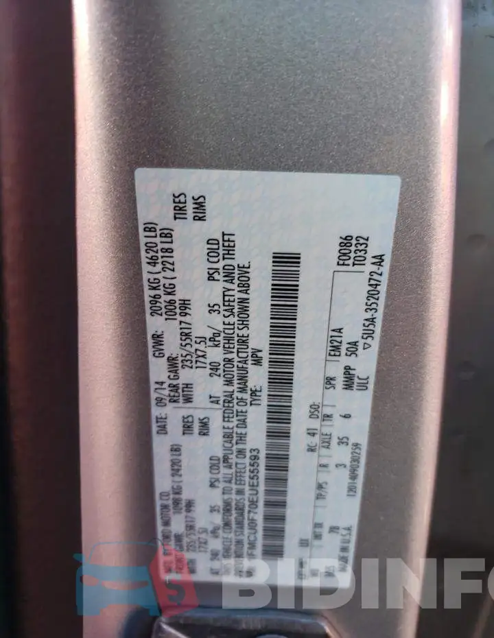 1FMCU0F70EUE55593 Photo# 13