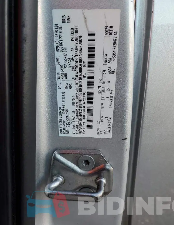 1FMCU0F7XGUA72330 Photo# 13