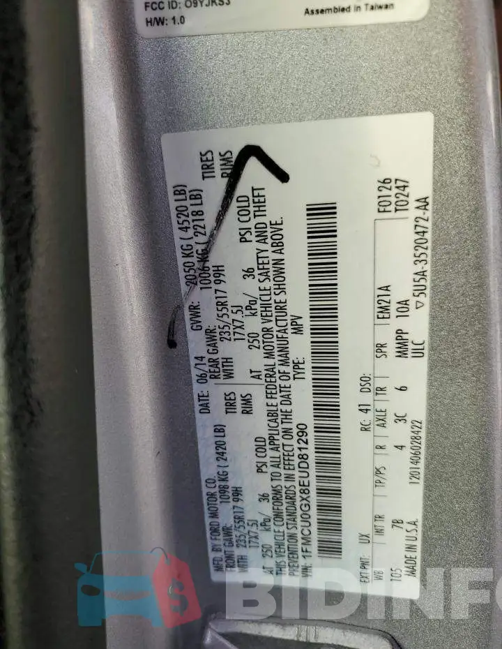 1FMCU0GX8EUD81290 Photo# 13