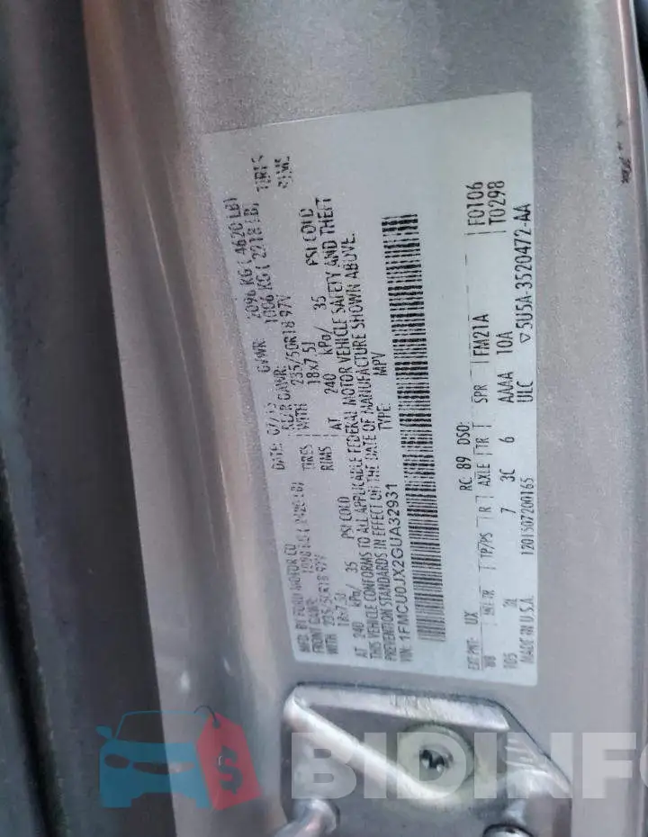 1FMCU0JX2GUA32931 Photo# 12