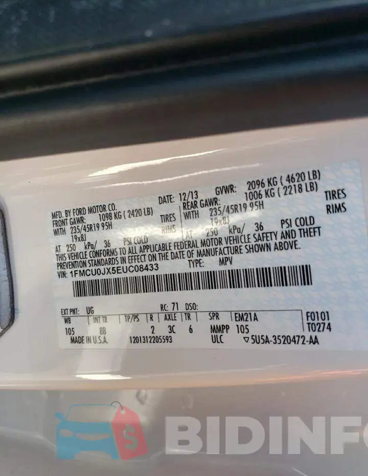 1FMCU0JX5EUC08433 Photo# 13