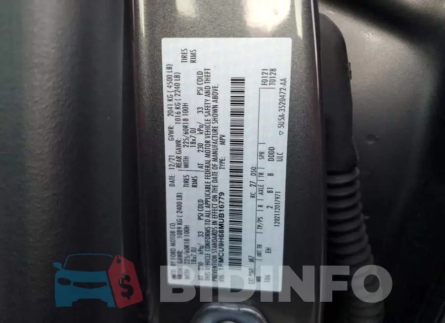 1FMCU9H68MUB16779 Photo# 13