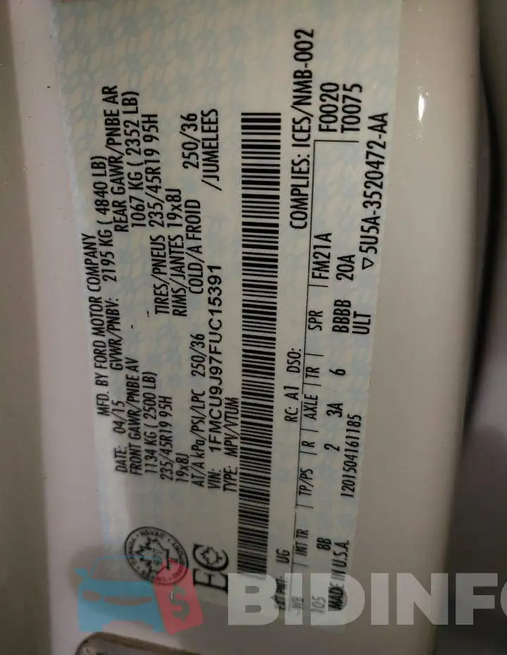 1FMCU9J97FUC15391 Photo# 12