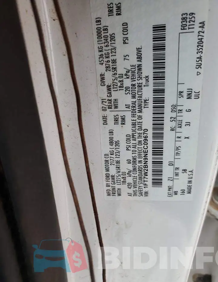 1FT7W2BN9NEC09670 Photo# 12