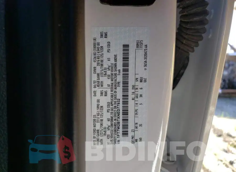1FT7W2BTXNED77932 Photo# 12